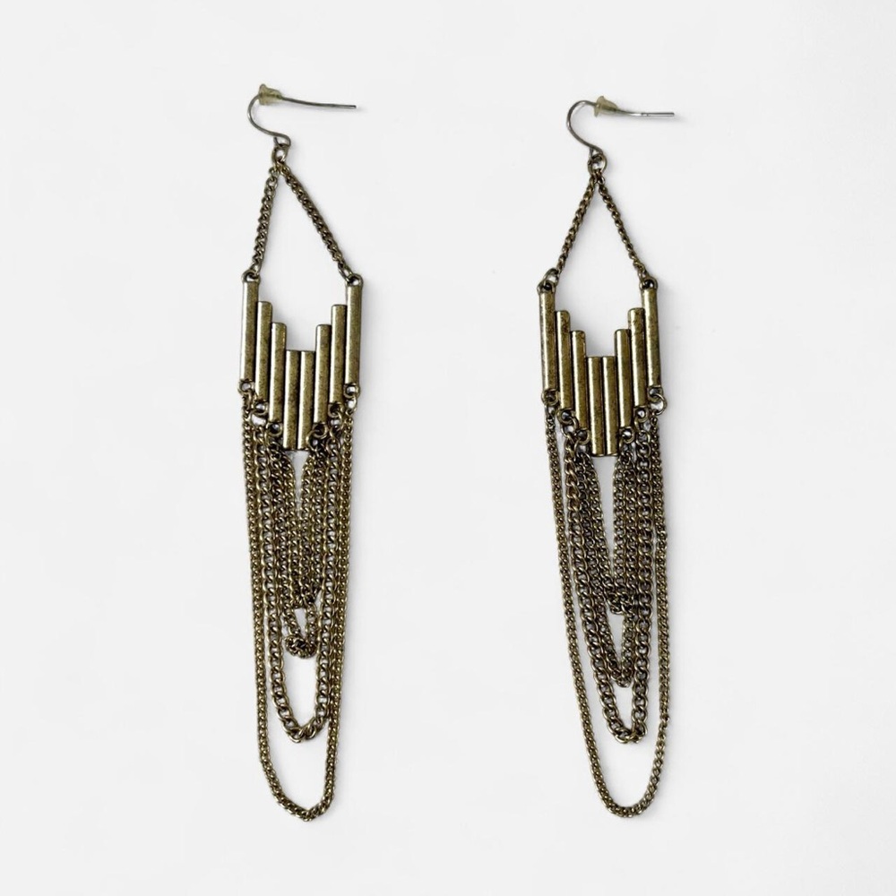 Vintage Elegant Gold Brassy Chain Dangle Earrings